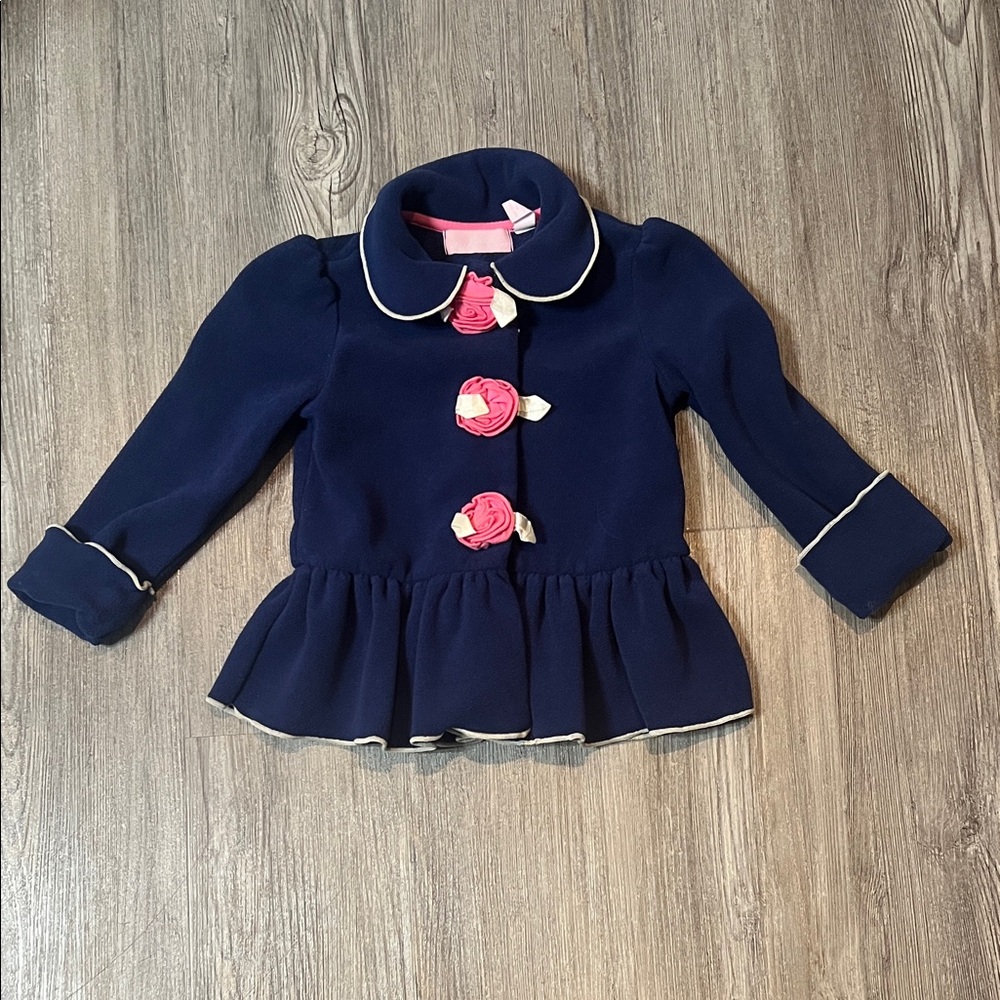 Kids Headquarters Navy Pea Coat with Pink Accents